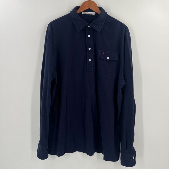 Criquet Mens XXL Organic Cotton Navy Long Sleeve Polo Shirt - Picture 1 of 10